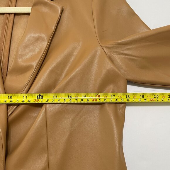 Tan Faux Leather Blazer Jacket 3/4 Sleeve Single Button NYCC Womens M - Picture 6 of 7